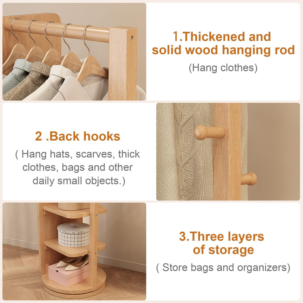 Full Length Mirror Coat Rack Solid Wood Floor Mirror 66"x12" Full Length Mirror with Stand Long Mirrors (Natural, 66"