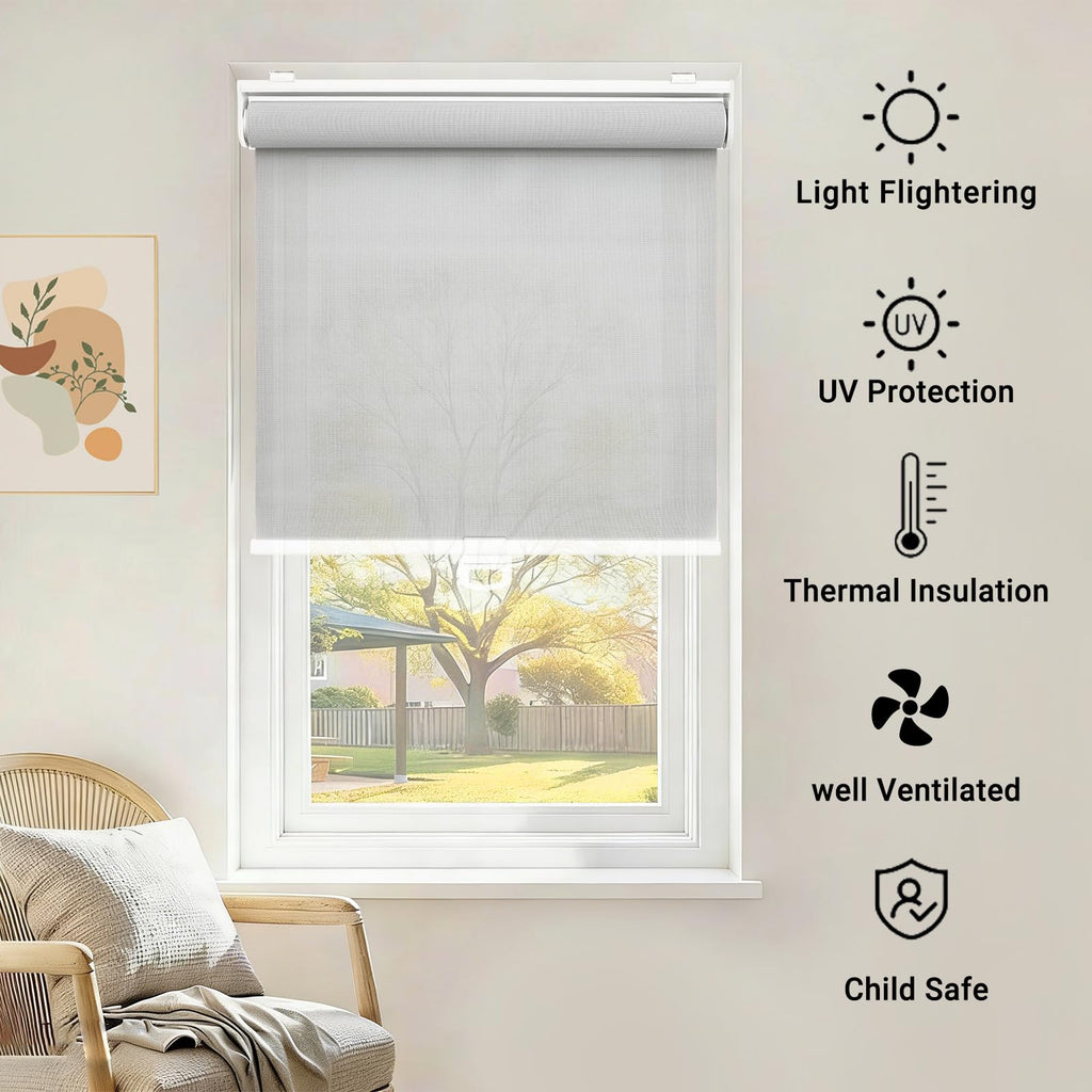 Light Filtering Solar Shades for Indoor Windows, Grey