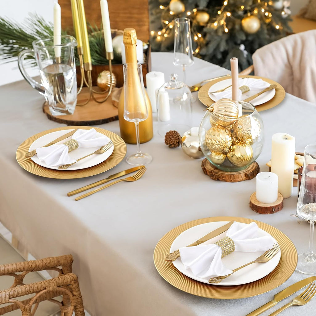 Gold Charger Plates Bulk 13 Inch Round Dinner Charger with Ring Pattern Reusable Plastic Wedding Elegant Plate - Set of 50