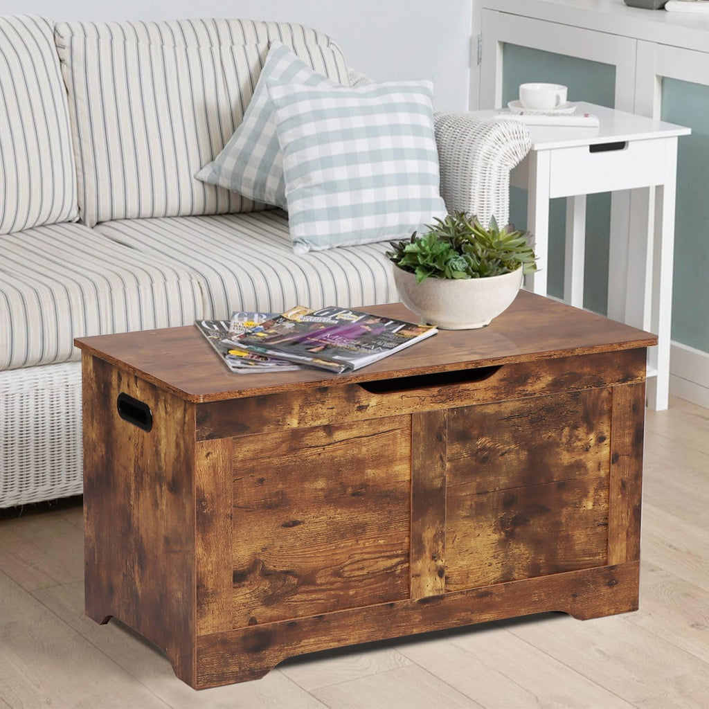 31.5" Storage Chest, Wooden Storage Bench, Lift Top Toy Chest | Large Toy Box with 2 Safety Hinges, Entryway Bench