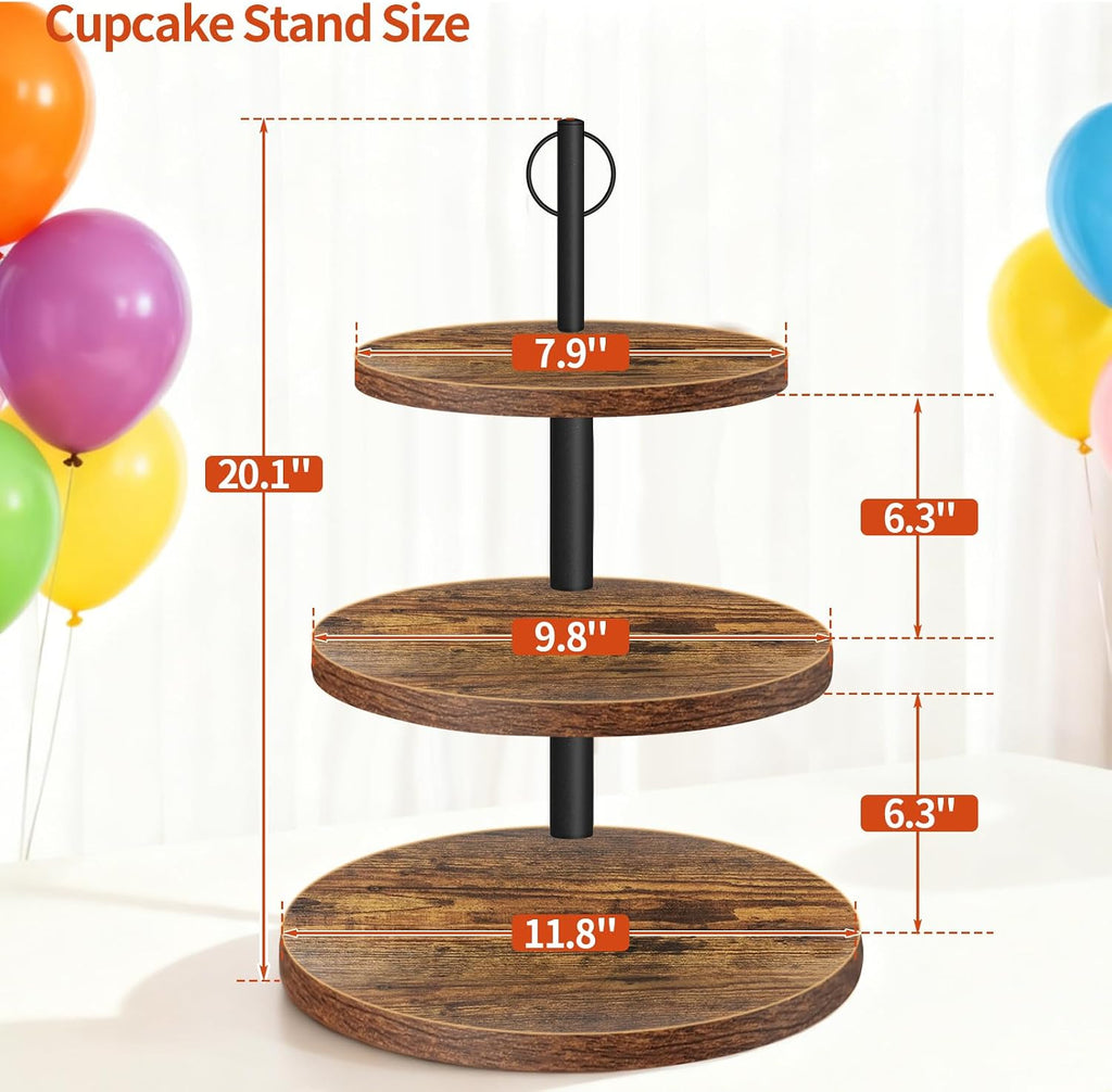 Cupcake Stand, 3 Tier Cake Stand Rustic Dessert Table Display Set, 2 Pack - Set of 2