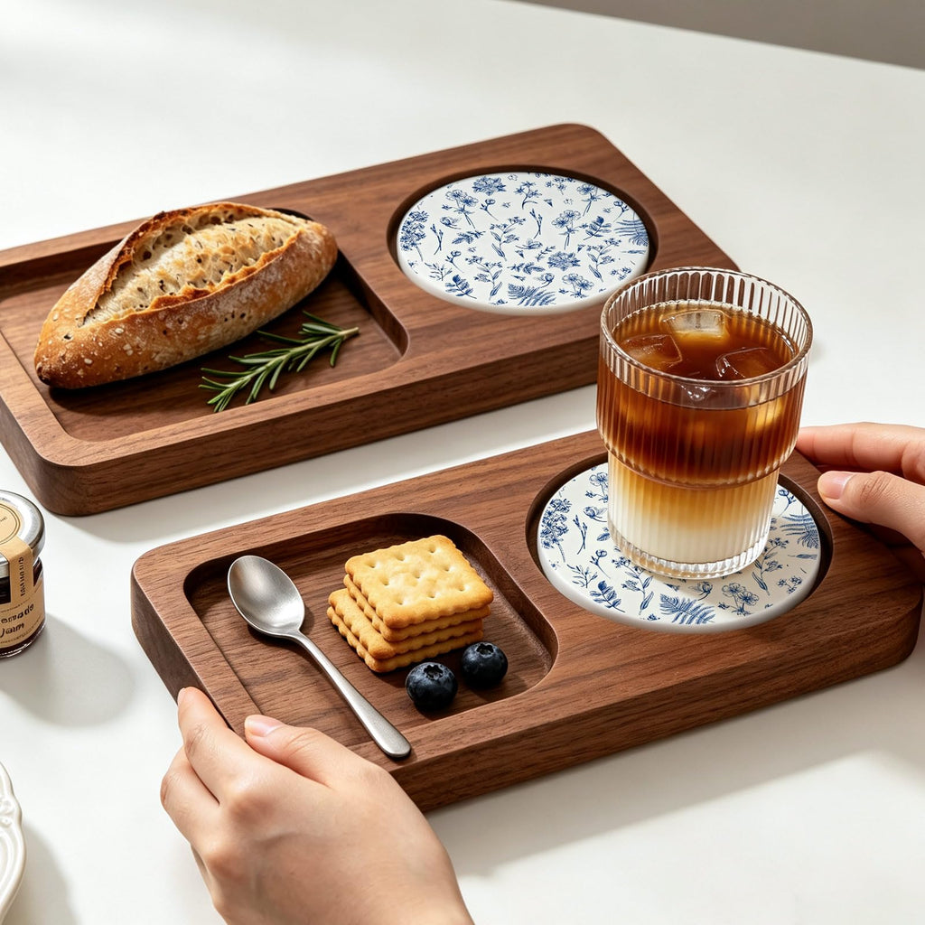 Rustic Drink Coasters Ceramic Absorbent Coasters, 4 Inches Round Stone Drink Coaster with Cork Back for Coffee Table
