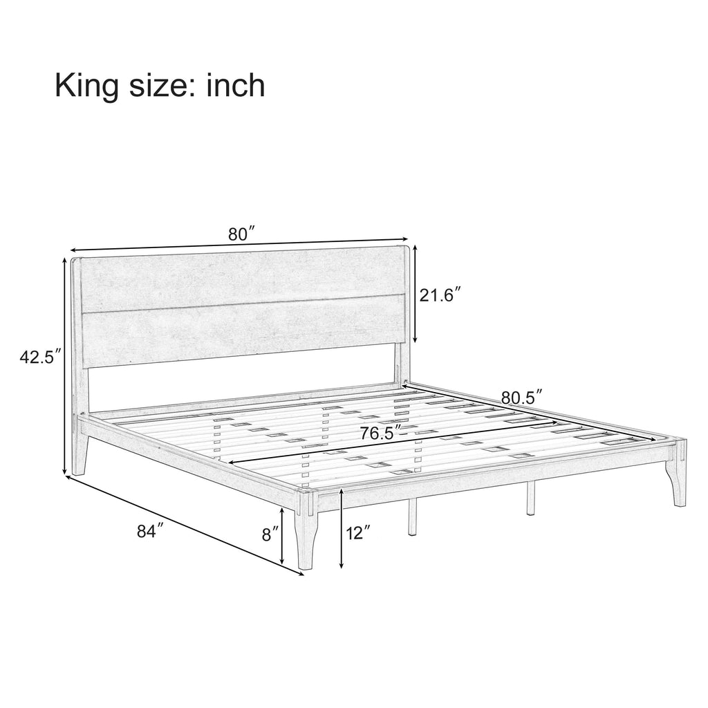 Bamboo King Size Platform Bed with Under-Bed Storage Space and Wood Slat Metal Support, No Box Spring Needed, Easy