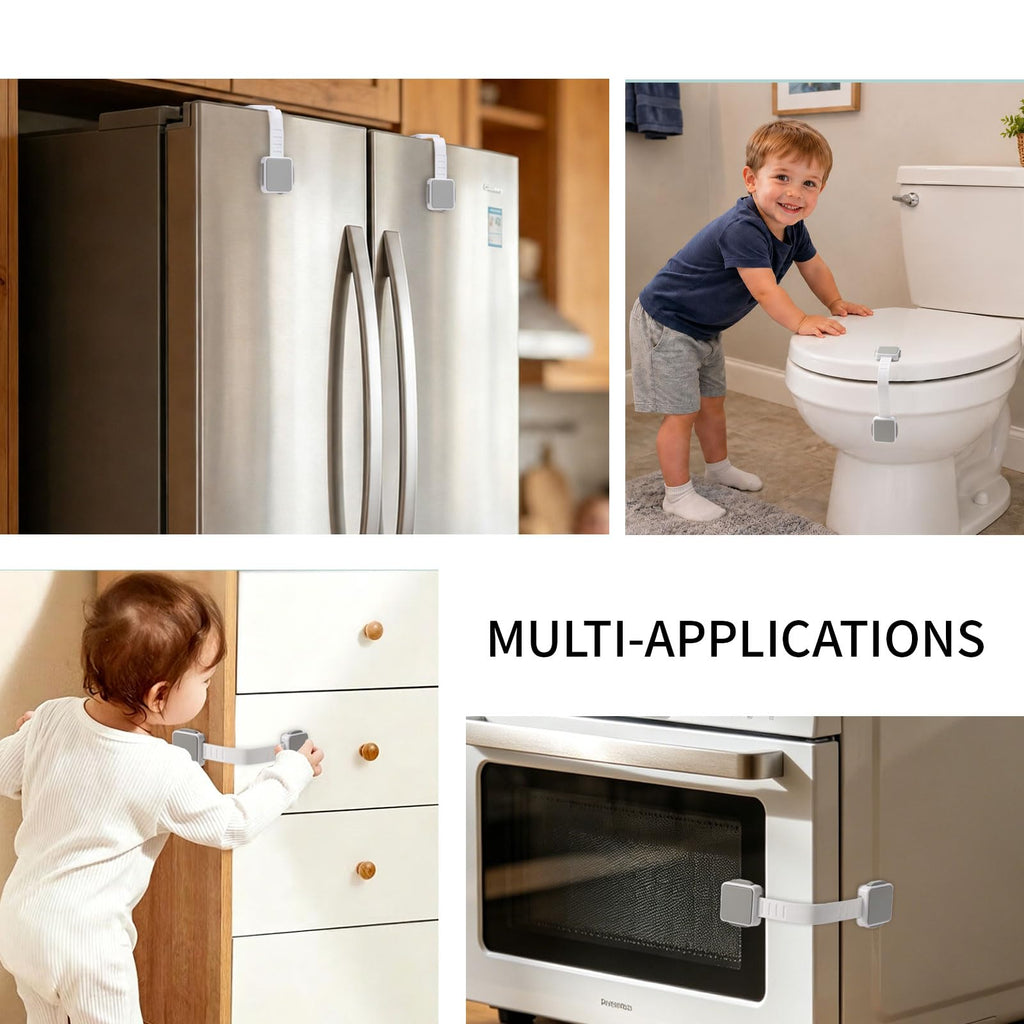 Child Safety Cabinet Locks 4 Pack, No-Drill Drawer, Fridge, Toilet