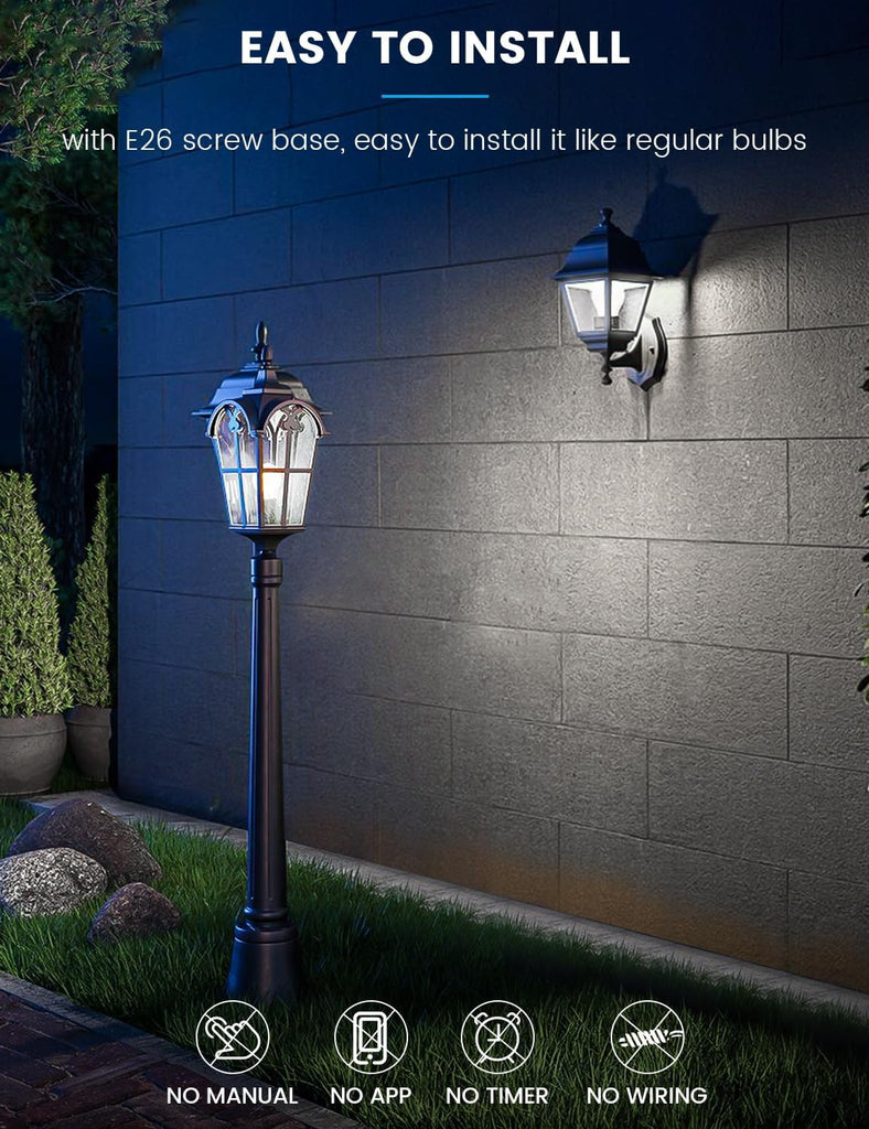 4 Pack Dusk to Dawn Light Bulbs Outdoor 100W Equivalent, Automatic On/Off Sensor LED Light Bulb, 13W Daylight 6000K