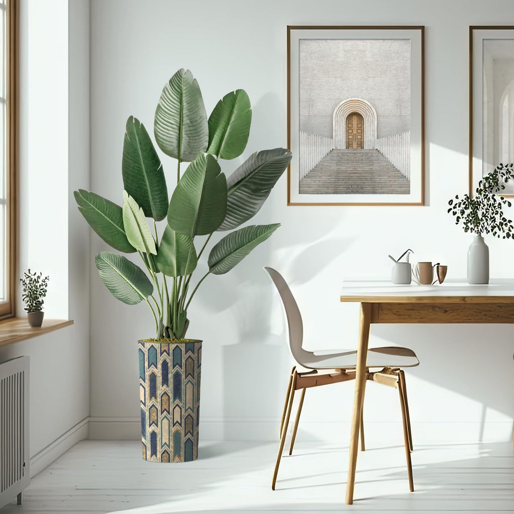 Artificial Tree in Modern Polygon Pattern Effect Planter, Fake Bird of Paradise Silk Tree for Indoor and Outdoor Home
