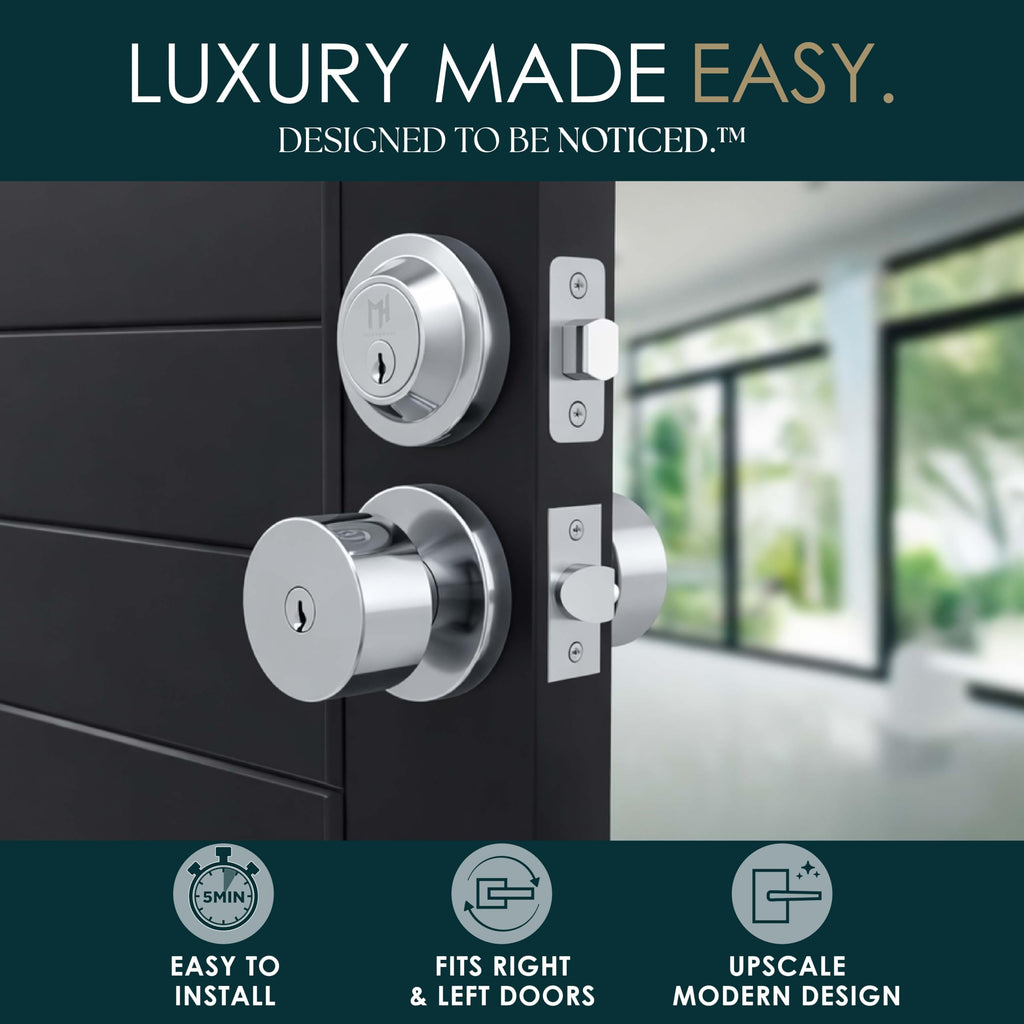 Buena Entry Door Knob & Deadbolt Chrome (1-Pack) - Keyed Combo