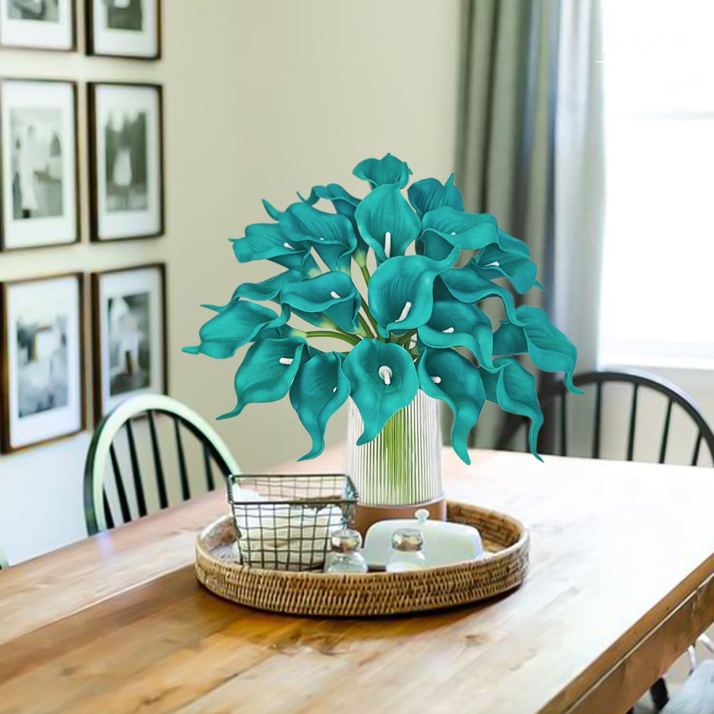 Teal Calla Lily Artificial Flowers 20 Pieces Bouquet