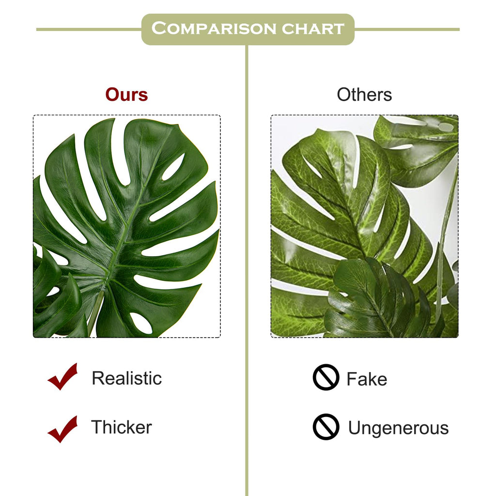3 Pack Artificial Monstera Leaves with Long Stem for Vase - Fake Tropical Plants Palm Leaves Realistic Philo Turtle