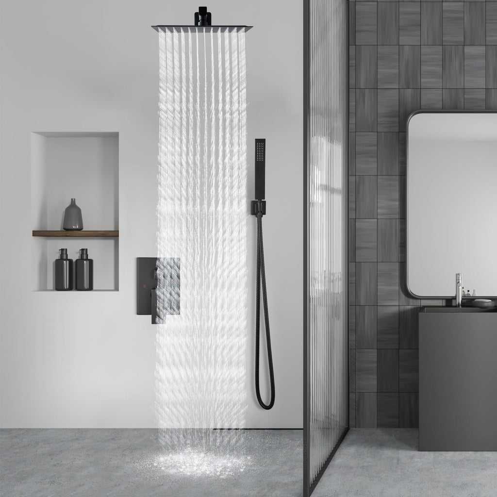 Shower Faucet Set with Handheld Matte Black 8 Inch Head