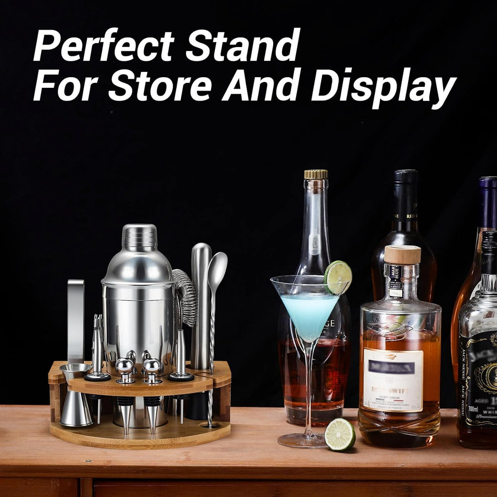 Cocktail Shaker Set Bartender Kit with Stand, Drink Mixer Set with Stainless Steel Bar Accessories Tools: - Set of 12