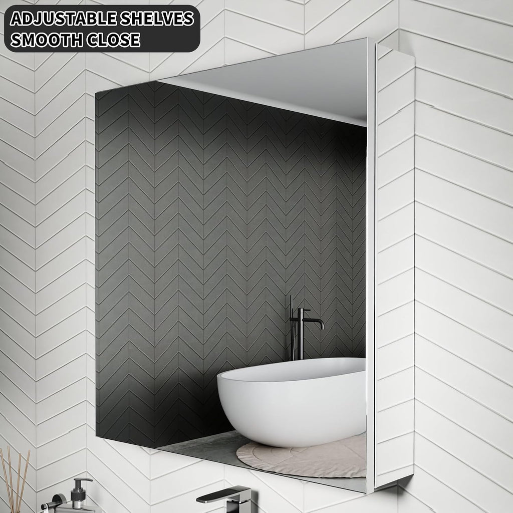 24x26 Inch Recessed Medicine Cabinet with Mirror, Aluminum Medicine Cabinet Mirror, Recessed or Surface Mount with 2