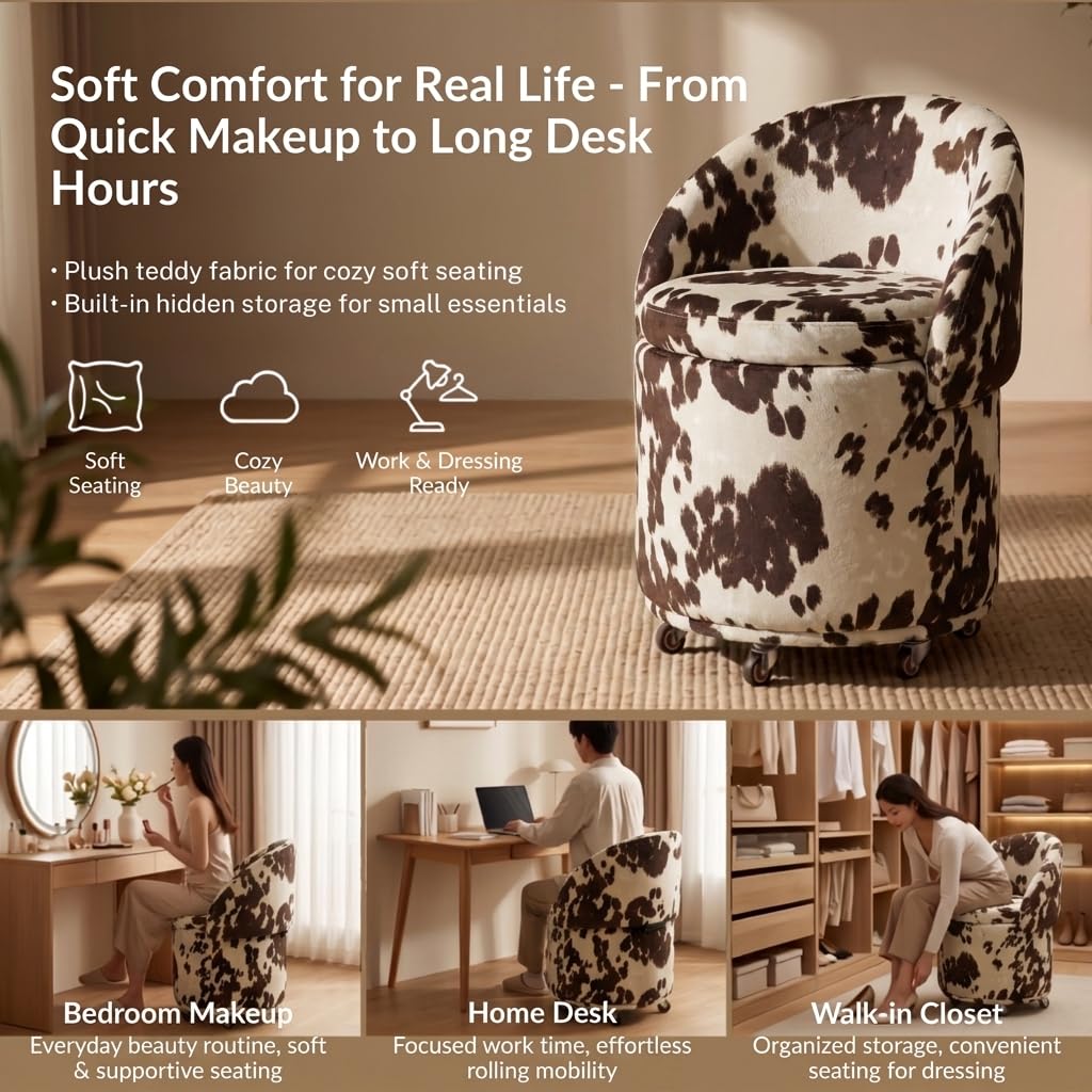 Storage Ottoman with Wheels, Cow Print