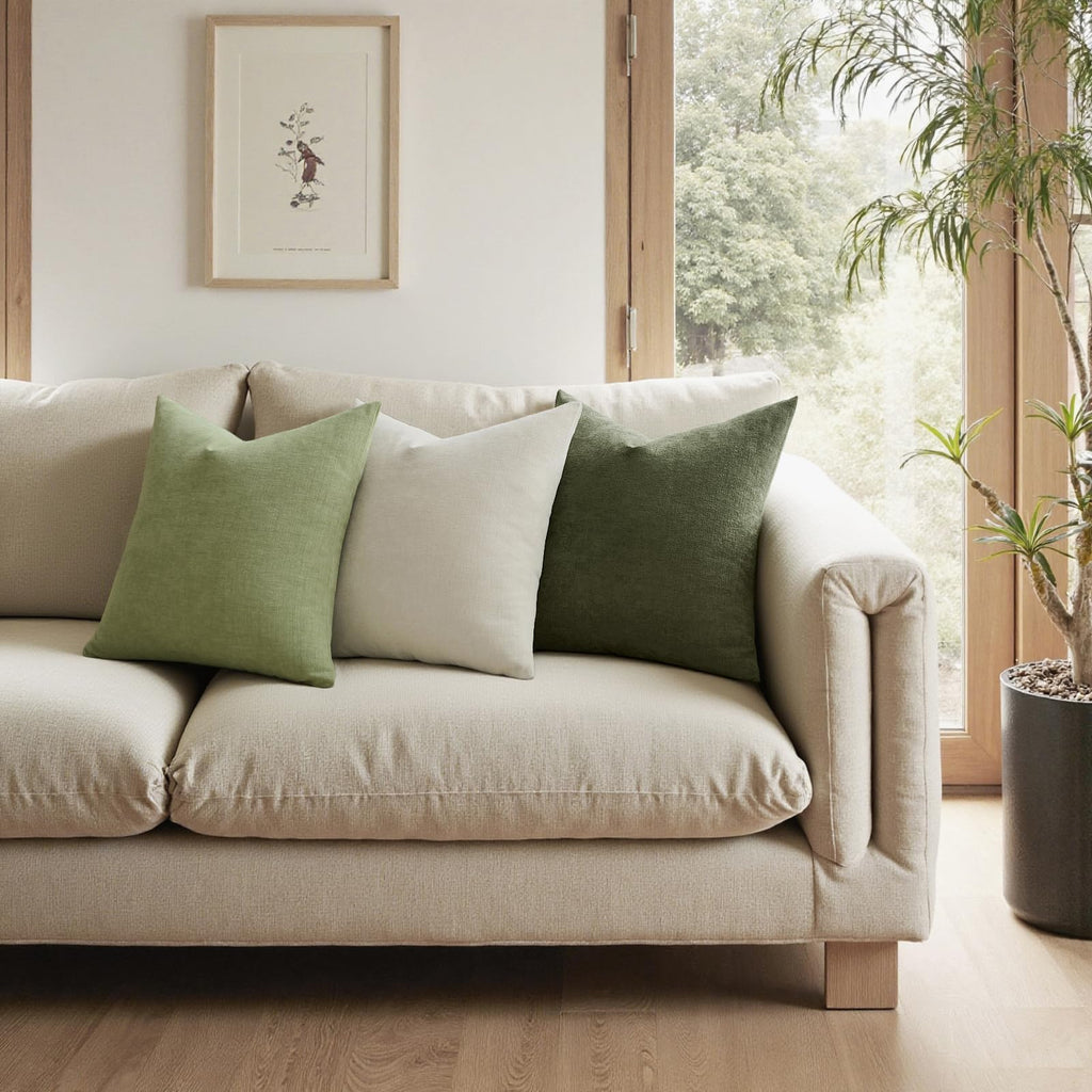 Olive Green Chenille Couch Throw Pillow Covers, 16x16
