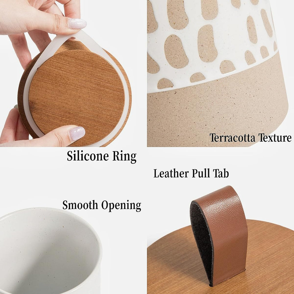 28 FL OZ Boho Ceramic Jar, Airtight Bamboo Lid, Canister for Coffee Beans