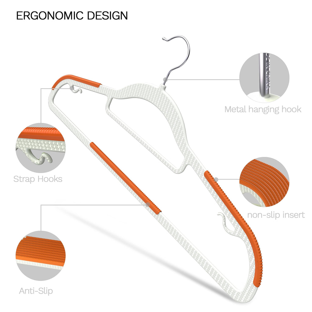 60 Pack Heavy Duty Plastic Hangers, Non Slip Clothes Hangers with Rubber Pads and 360° Hook - Thin Space Saving