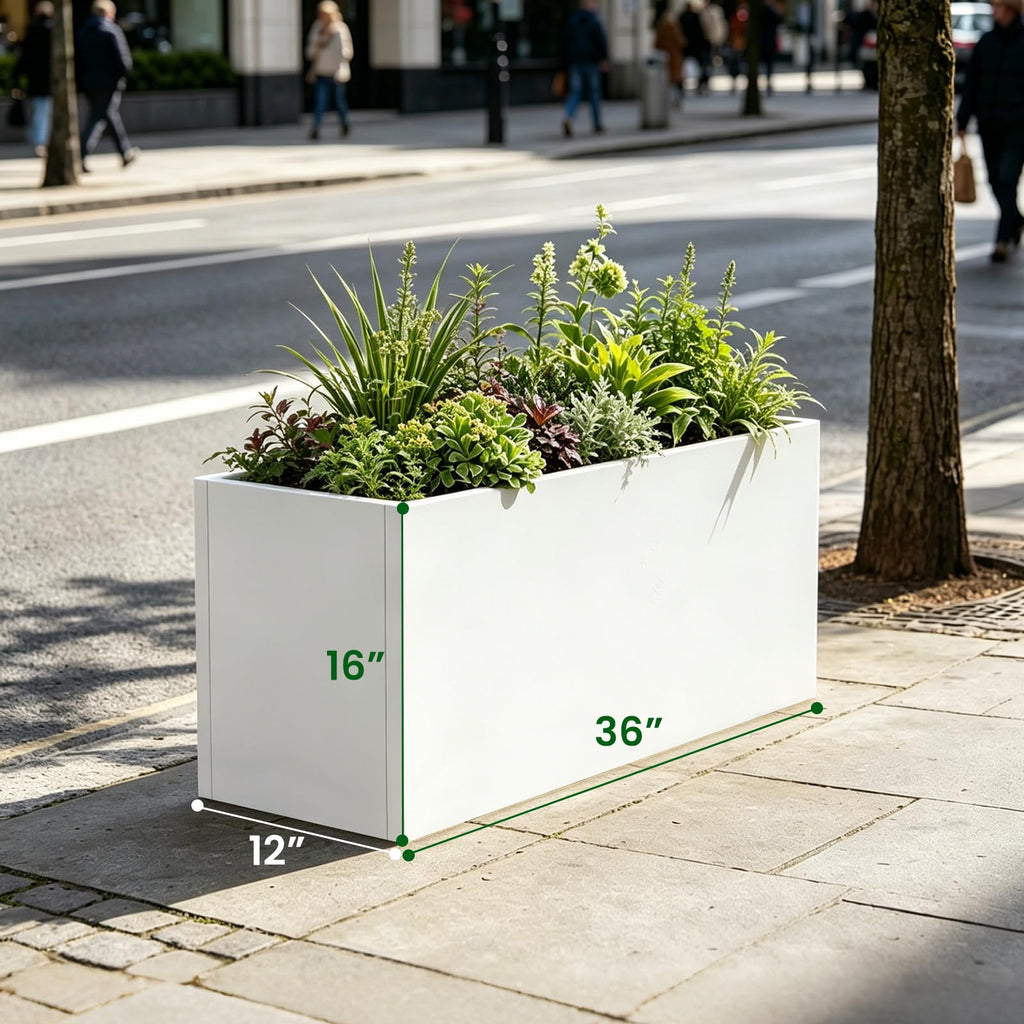Metal Planter Box 36" L x 12" W x 16" H White Steel Outdoor Planter Box