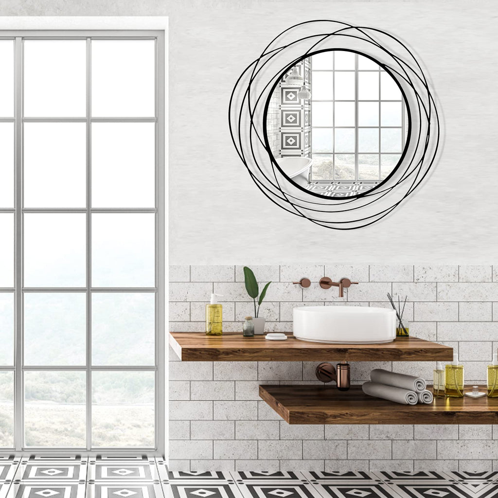 Round Wall Mirror - 26.8" Large Black Circle Mirror for Wall with Art Decorative Durable Metal Frame, Modern Hanging