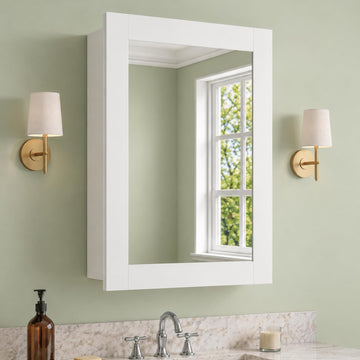 16 x 24 Inch Bathroom Wood Medicine Cabinet Mirror, White