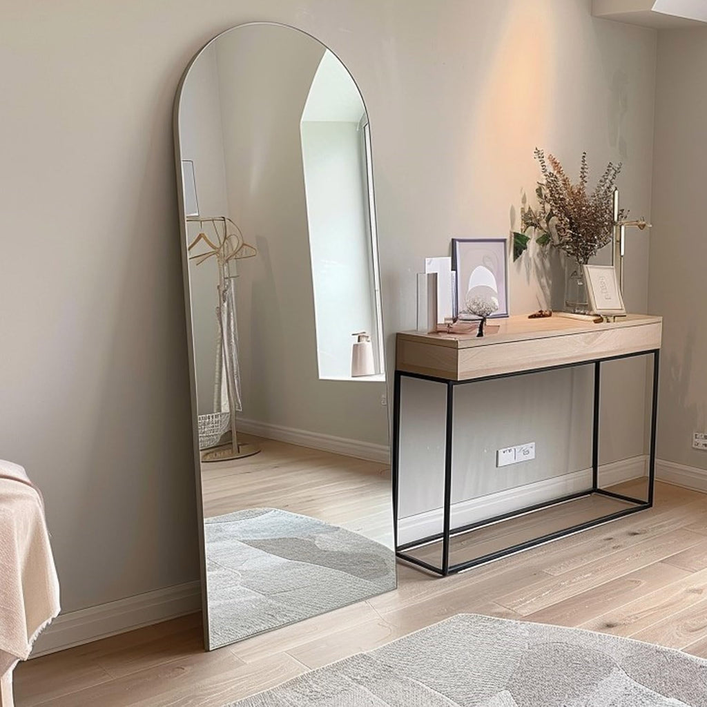70"x26" Full Length Mirror, Large Arched Floor Mirror, White