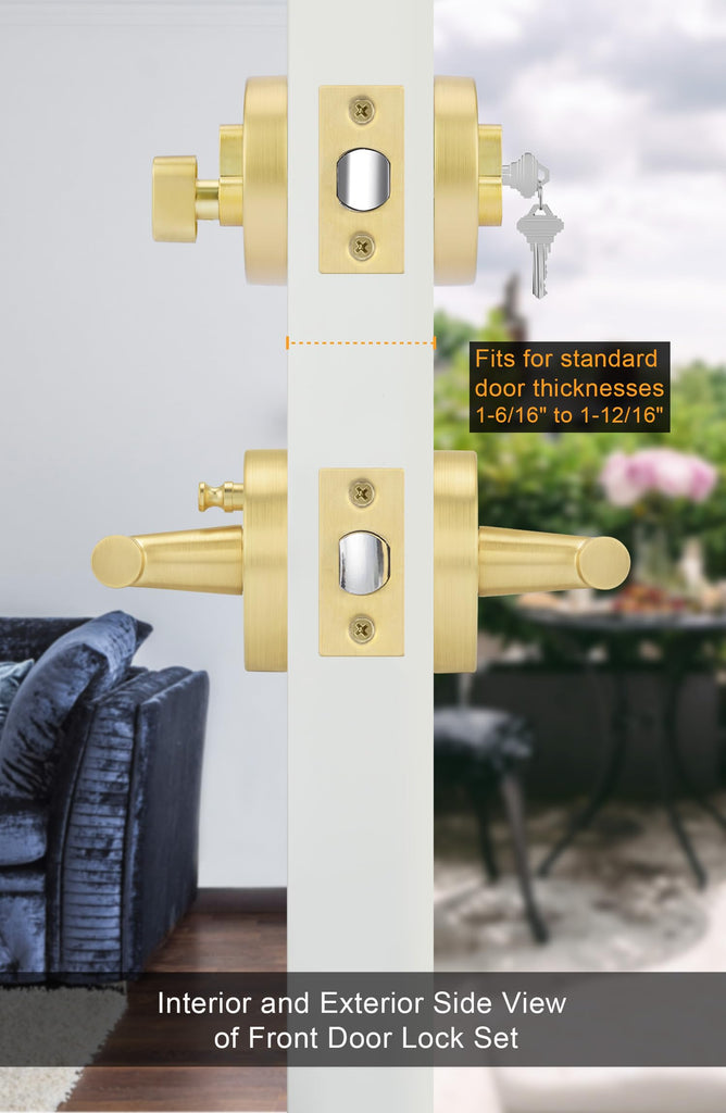 Front Door Handles Set, Exterior Door Lock Set with Deadbolt, Single Cylinder Deadbolt Lock and Privacy Door Handles