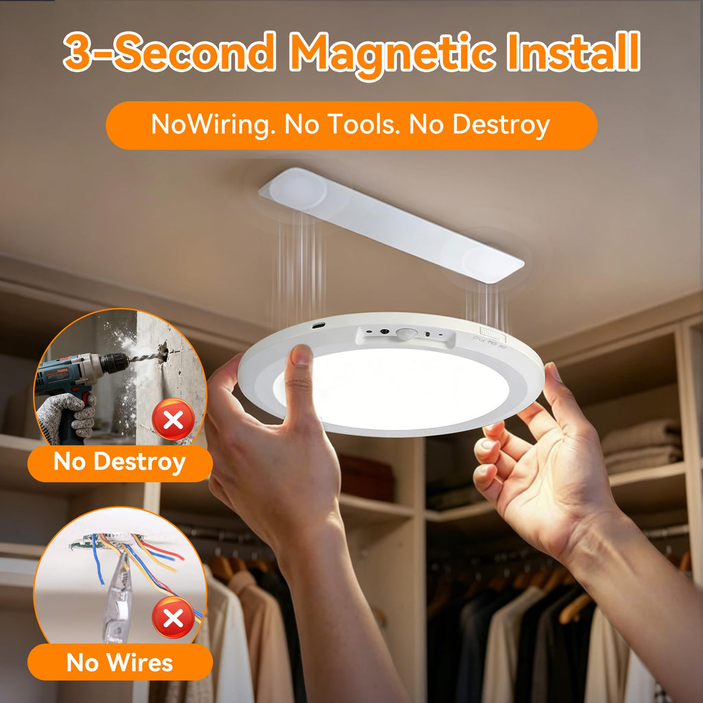 Rechargeable Ceiling Light, Battery Operated Motion Sensor Closet Light with Remote, 3 Color Temperatures