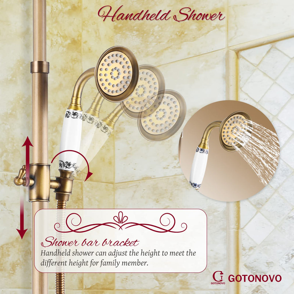 Vintage Exposed Shower Faucet Set with Tub Spout,Antique Brass