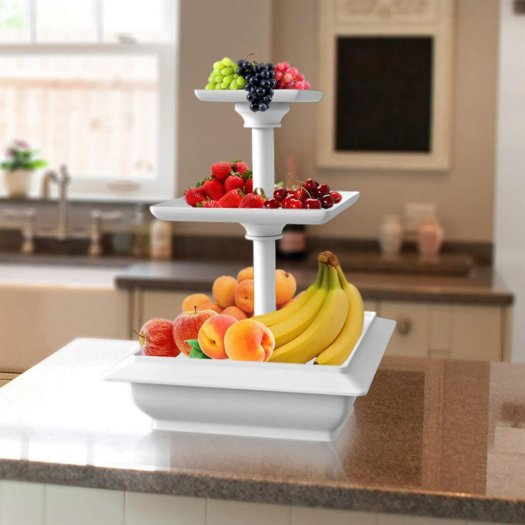 3-Tier Square Cupcake Stand, White, 10" x 12.5"