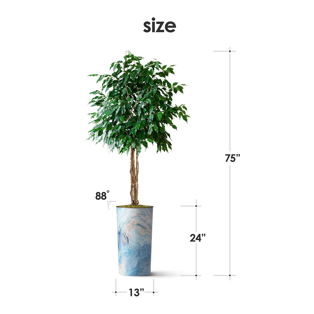 Artificial Tree in Modern Granite Effect Planter, Fake Ficus Silk Tree for Indoor and Outdoor Home Decoration - 75"