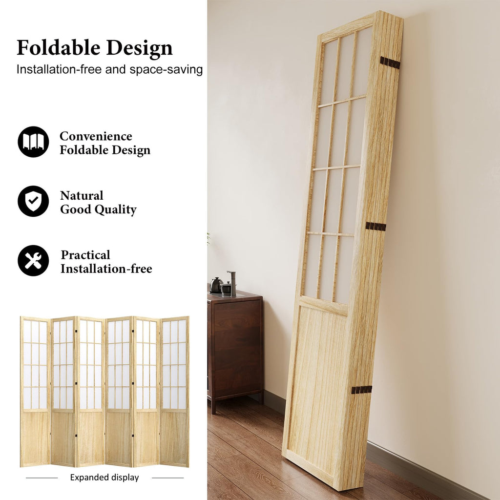 5.6FT Room Divider and Folding Portable Partition Screen, Chinese Japanese Shoji Style for Room Separation - 6 Panel