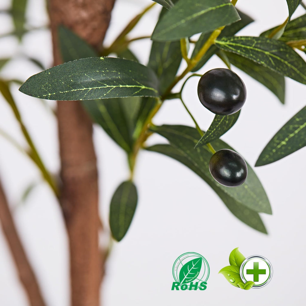 7ft Artificial Olive Tree Decor, 7 Feet Large Faux Plant Fake Skinny Silk Trees with Black Olivo Outdoor House Living
