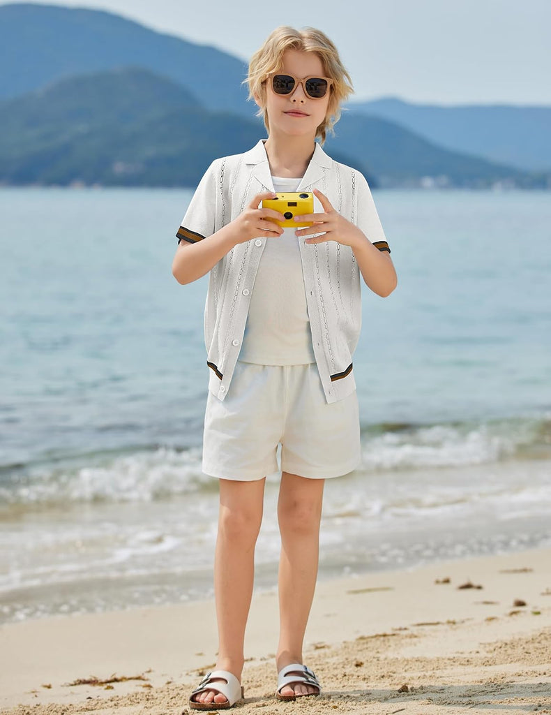 Boys Knit Shirts Short Sleeve Button Down Shirt Summer Beach Shirt