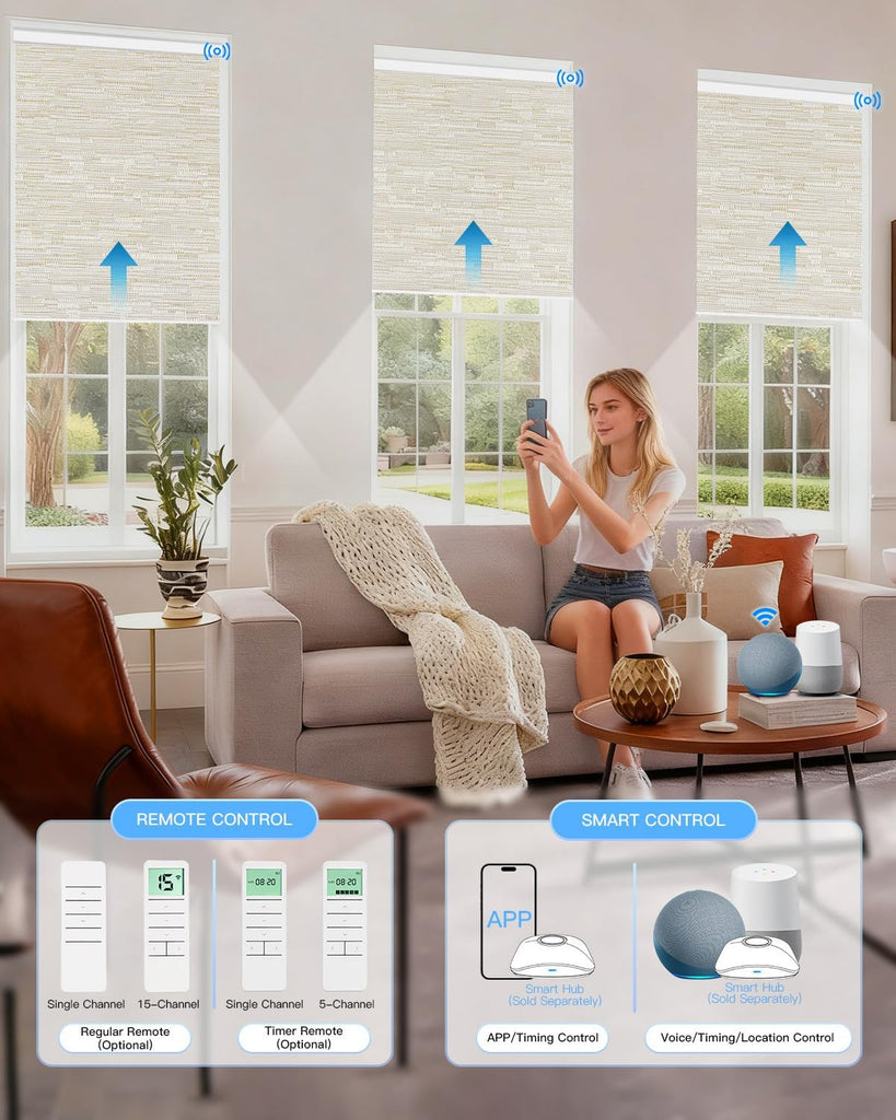 Motorized Roller Shade with Remote Control, Blackout Electric Shade for Windows Compatible with Alexa Google via Hub