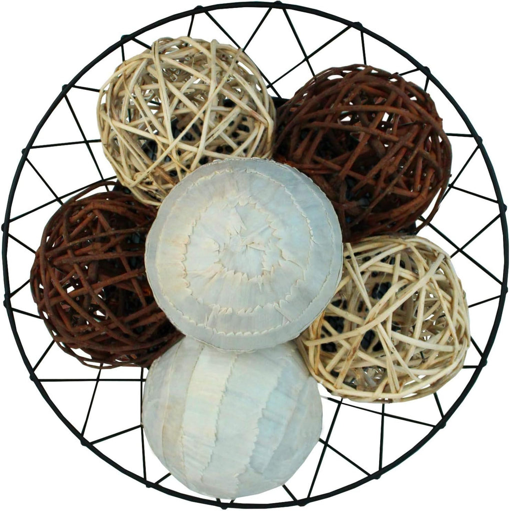 Decorative Balls for Bowls â€" Decorative Balls for Centerpiece Bowl Fillers, Assorted Rattan Wicker Orb Balls, Vase - Set of 6