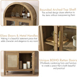 71" Tall Arched Display Cabinet, 5-Tier Bookshelf Modern Farmhouse Arched Bookcase with Glass Doors and Shelves
