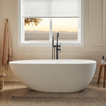 71" Solid Surface Bathtub, Stone Resin Freestanding Soak Tub for Bathroom, Non-Porous & Warm to Touch Surface, Matte