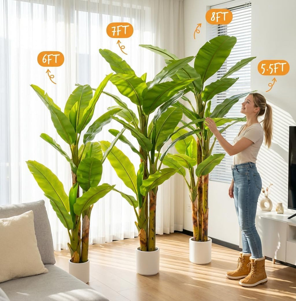 8ft Artificial Banana Tree Extra Tall Fake Plants Indoor Large Faux Tree High End Realistic Floor Plant Big Silk Tree