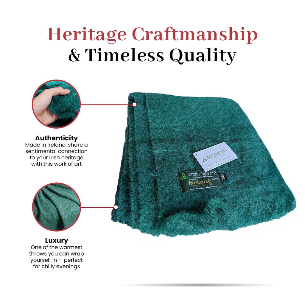Irish Mohair & Wool Throw Blanket, 54x72in, Solid Green