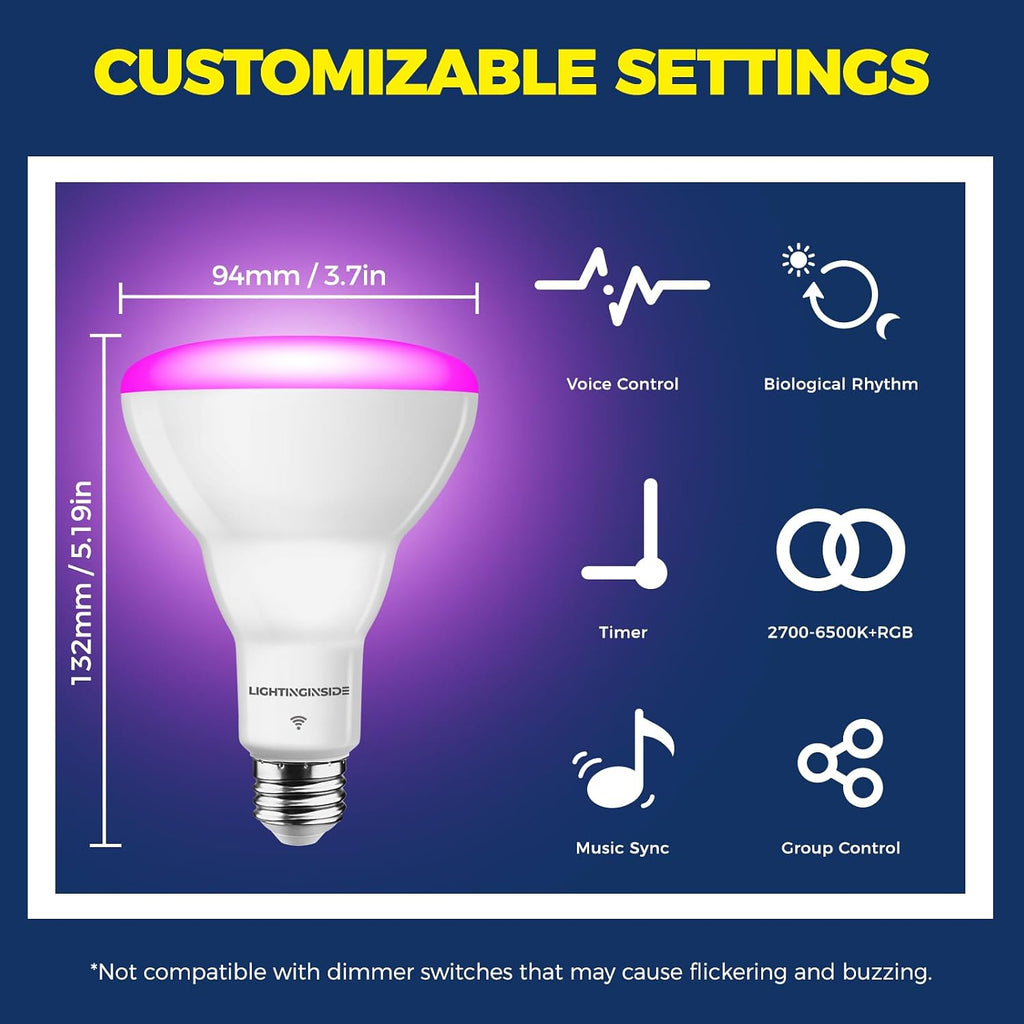 Smart Light Bulbs 1100LM, BR30 RGBCW Color Changing, 1PC