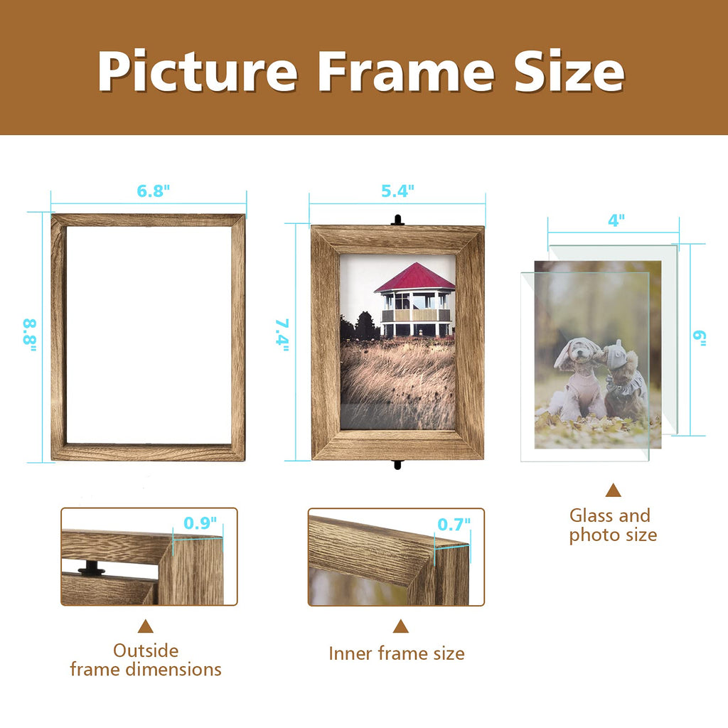 4x6 Picture Frame Rustic Wood Hinged Folding Triple Picture Frames Collage, Double-Sided Display Rotatable High