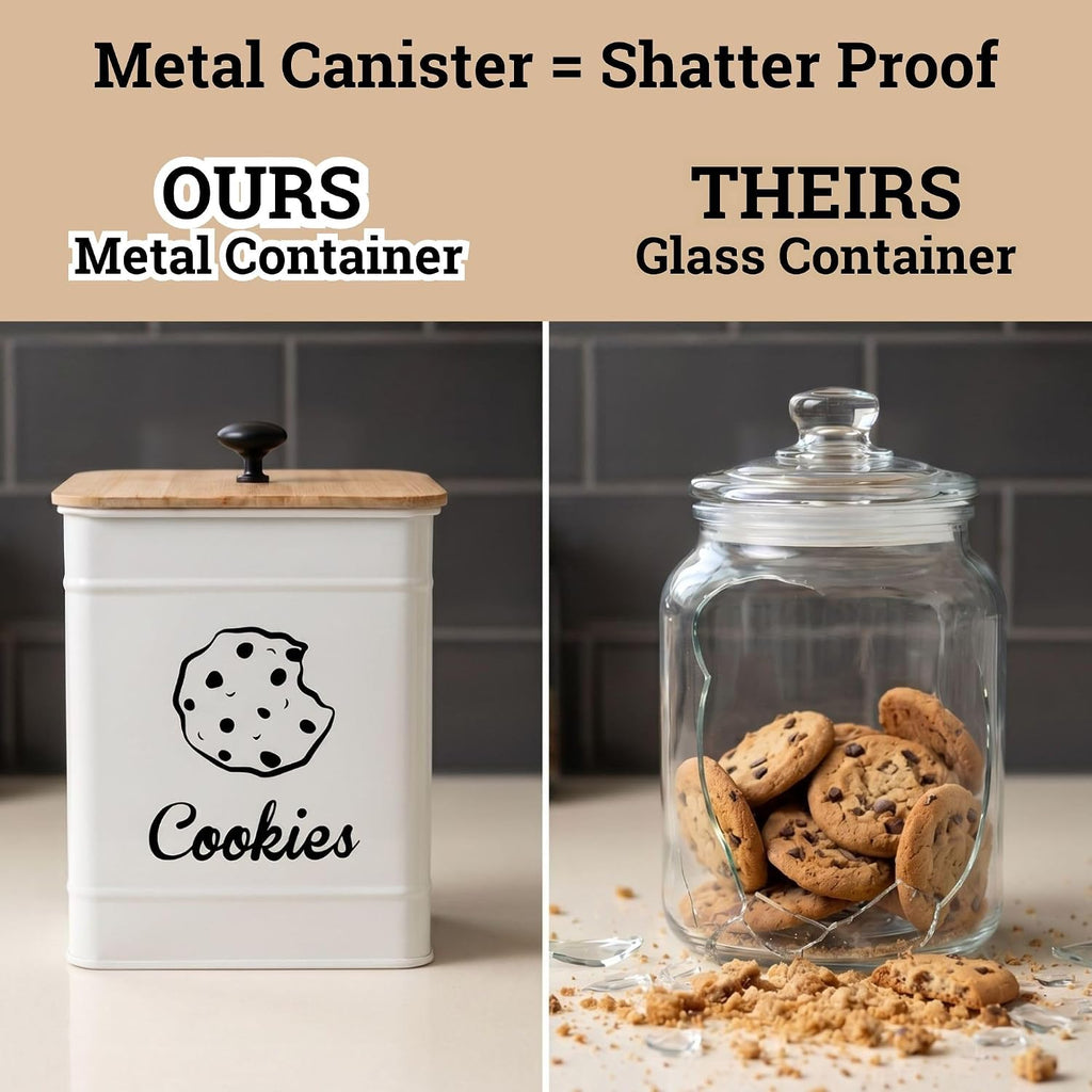 Cookie Jar with Airtight Bamboo Lid, 6"D x 8"H, 1 Gallon Iron Cookie Tin