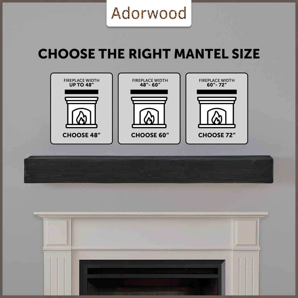 Handmade Rustic 72 Inch Fireplace Mantel Shelf, Ebony 8Dx6H