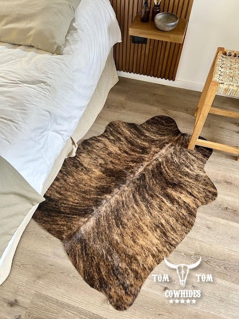 Tomtom Cowhides Rug | Small Cowhide Leather | 4ft x 3.5ft | Dark Brindle | Premium Natural Animal Skin