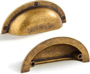 2-1/2 Inch（64mm） Hole Center Antique Brass Heavy Duty Solid Cabinet Cup Pulls, Vintage Brass Kitchen Drawer Handles Cup