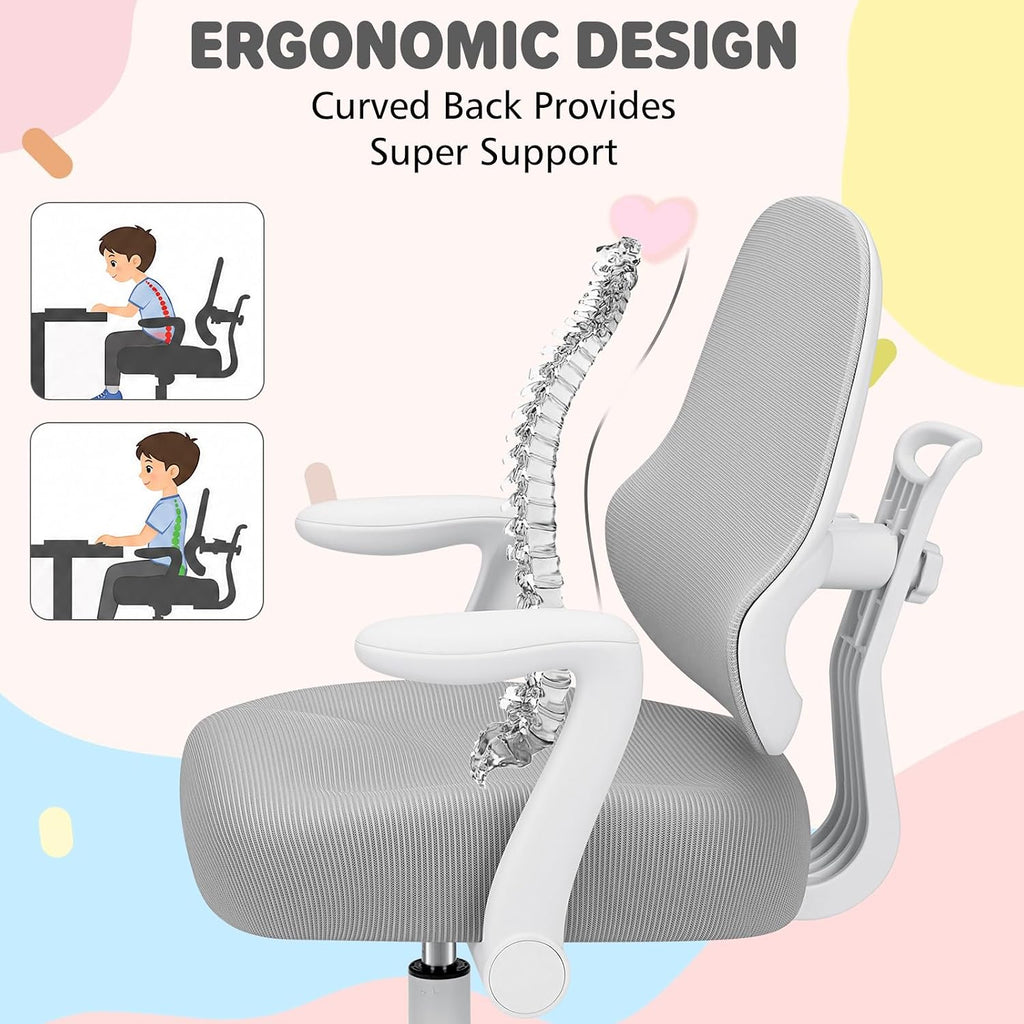 Kids Desk Chair Ergonomic Study Chair wtih Adjustable Backrest-Grey