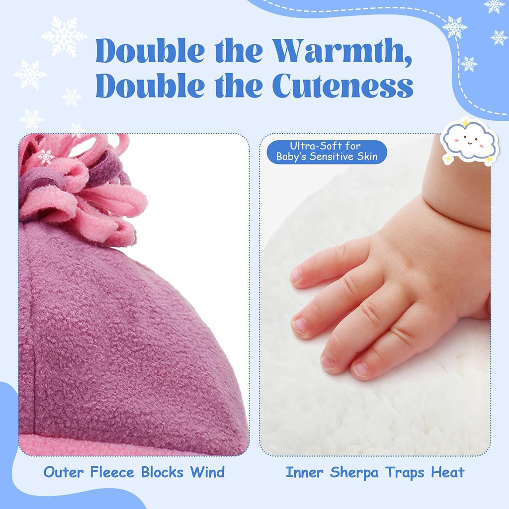 Baby Winter Hat and Mitten Set with Warm Sherpa-Fleece for Toddler & Infant