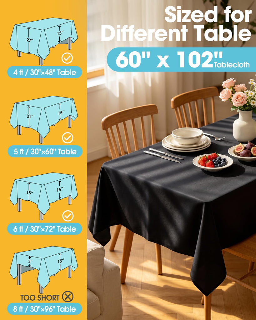 Black Polyester Table Cloth, 6 Pack, 60 x 102 in