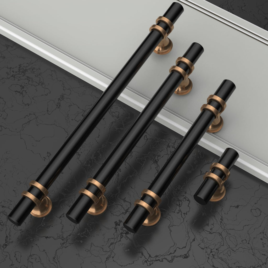 6 Pack 3.75 Inch(96mm) Champagne Bronze and Matte Black Cabinet Pulls Heavy-Duty Solid Kitchen Cabinet Handles Black