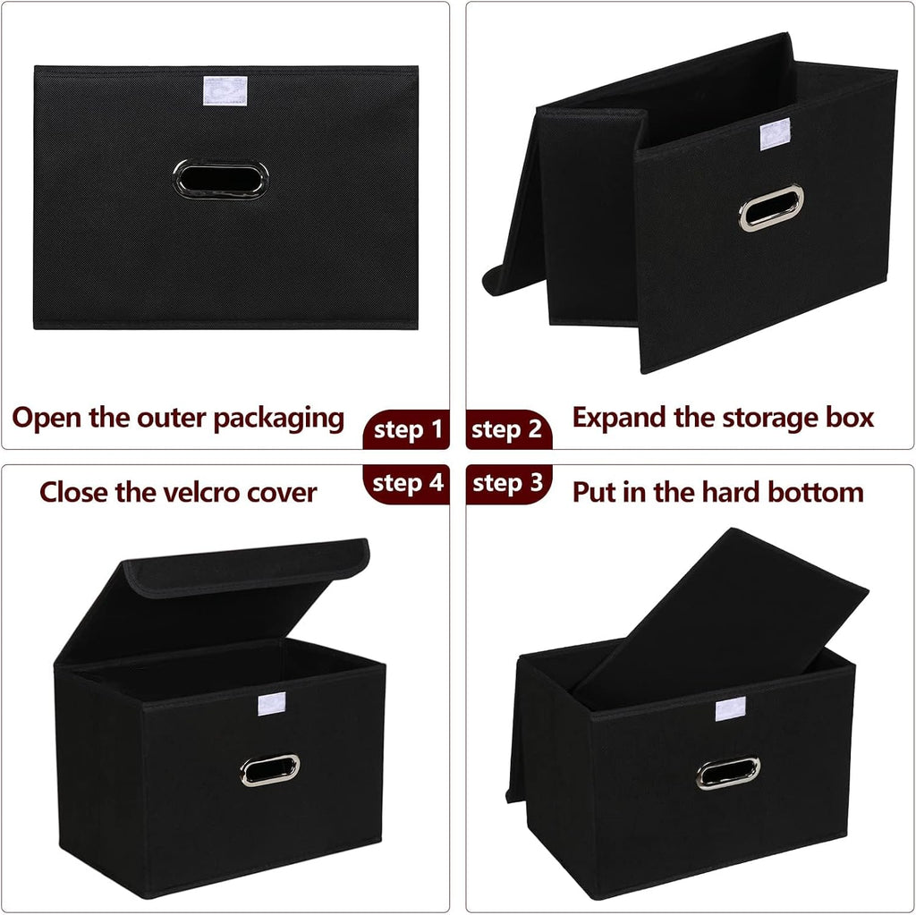 Fabric Storage Cube Bins Foldable Organizer Container Collapsible Basket with Lids and Metal Handles, Closet 6 Pcs