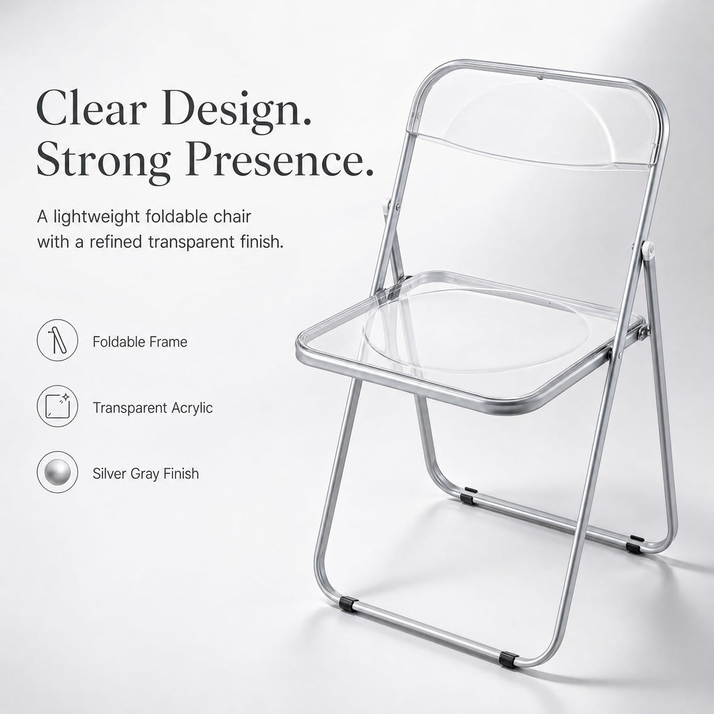Transparent Acrylic Folding Chairs Set of 4, Clear Stackable Dining Chairs, Metal Frame, No Assembly Foldable